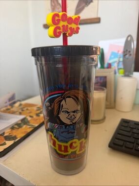 Good Guys Chucky Double-Wall Tumbler with Straw - Black